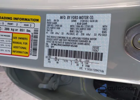 2024 Ford Bronco Sport Outer Banks z USA, uszkodzony, nr VIN 3FMCR9C64RRF45246